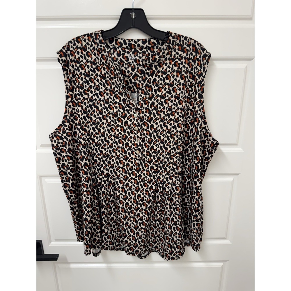 Kim Rogers Women 1X Cheetah Animal Print Sleeveless Stretch Blouse Top A9